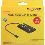 DeLOCK Thunderbolt 3 (male) > 2x HDMI (female) adapter Zwart, 0,27 meter, 4K 30Hz