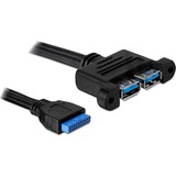 DeLOCK USB 3.0 pin header female > 2x USB-A 3.0 female parallel kabel Zwart, 0,45 meter
