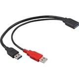 DeLOCK USB-A 3.0 male + USB-A male > USB-A 3.0 female kabel Zwart/rood, 0,3 meter