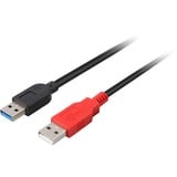 DeLOCK USB-A 3.0 male + USB-A male > USB-A 3.0 female kabel Zwart/rood, 0,3 meter
