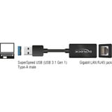 DeLOCK USB-A 3.2 Gen 1 naar RJ-45 Gigabit LAN adapter Zwart, 10/100/1000 Mbps