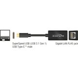 DeLOCK USB-C 3.2 Gen 1 naar RJ-45 Gigabit LAN adapter Zwart, 10/100/1000 Mbps