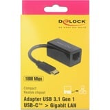 DeLOCK USB-C 3.2 Gen 1 naar RJ-45 Gigabit LAN adapter Zwart, 10/100/1000 Mbps