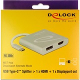 DeLOCK USB-C > 1x HDMI + 1x DisplayPort adapter Zilver, 0,1 meter, 4K