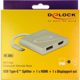 DeLOCK USB-C naar 1x HDMI + 1x DisplayPort adapter Zilver, 4K