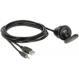 DeLOCK USB Type A + 3,5 mm 4-pins > USB Type A v + 3,5 mm 4-pins kabel Zwart, 2 m