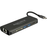 DeLOCK USB Type-C 3.1 Docking Station HDMI 4K 30 Hz, Gigabit LAN en USB PD functie antraciet, HDMI, USB-C, USB-A, SD-kaartlezer