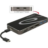 DeLOCK USB Type-C 3.1 Docking Station HDMI + DP + VGA 1080p, USB Hub en USB PD functie Zwart, HDMI, USB-C, USB-A, DisplayPort