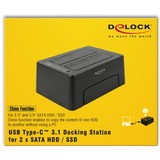 DeLOCK USB Type-C 3.1 Dockingstation voor 2x SATA HDD/SSD met clone functie Zwart