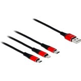 DeLOCK USB-oplaadkabel 3-in-1 voor Lightning / Micro USB / USB C Zwart/rood