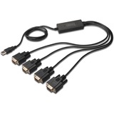 Digitus USB 2.0 naar 4x RS232 Kabel Zwart, 1,5 m