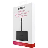 Sitecom USB-C naar USB + VGA + USB-C 3-in-1 adapter Zwart