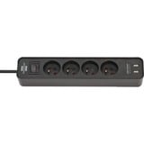 Brennenstuhl Ecolor 4-voudige stekkerdoos met usb Zwart, 4x stekker, 2x USB-A
