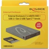 DeLOCK 2x mSATA SSD > USB 3.1 Gen 2 USB Type-C female met RAID externe behuizing Grijs, USB-C 3.2 (10 Gbit/s)