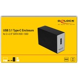 DeLOCK Externe USB 3.1 Type-C-behuizing voor 2 x 2.5″ SATA HDD / SSD met RAID externe behuizing Zwart/grijs