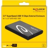 DeLOCK Externe behuizing voor 2,5" SATA HDD / SSD met SuperSpeed USB 10 Gbps (USB 3.1 Gen 2) Zwart