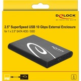 DeLOCK Externe behuizing voor 2,5" SATA HDD / SSD met SuperSpeed USB 10 Gbps (USB 3.1 Gen 2) Zwart