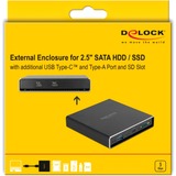 DeLOCK Externe behuizing voor 2,5″ SATA HDD / SSD met extra USB Type-C en Type-A-poort en SD-slot Zwart