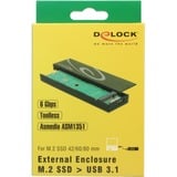DeLOCK M.2 SATA SSD 42/60/80 > SuperSpeed USB 10 Gbps (USB 3.1 Gen 2) Micro-B externe behuizing Zwart, Micro-USB-B 3.1