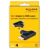 DeLOCK 3 in 1 Monitoradapter HDMI/DP/mDP > HDMI antraciet