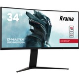 iiyama G-Master Red Eagle GB3466WQSU-B1 34" Curved UltraWide Gaming Monitor Zwart, 2x HDMI, 2x DisplayPort, 2x USB-A 3.2 (5 Gbit/s), 144 Hz