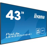 iiyama ProLite LE4340UHS-B1 42.5" 4K Ultra HD Public Display Zwart, 4K UHD, VGA, DVI, HDMI, RS232, LAN, Audio