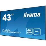iiyama ProLite LE4340UHS-B1 42.5" 4K Ultra HD Public Display Zwart, 4K UHD, VGA, DVI, HDMI, RS232, LAN, Audio