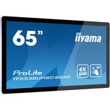 iiyama ProLite TF6538UHSC-B2AG 65" 4K Ultra HD Public Display Zwart, VGA, DVI, HDMI, DisplayPort, LAN, Touch, Audio
