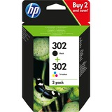 HP 302 zwarte/drie-kleuren inktcartridges - 2-pack Zwart, X4D37AE