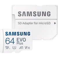 Samsung EVO Plus microSDXC (2024), 64 GB geheugenkaart Wit, U1, V10, A1, Incl. SD-Adapter