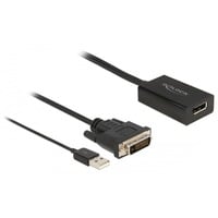 DeLOCK DVI + USB-A > DisplayPort 1.4 kabel Zwart, 50 centimeter, 4K, HDR-functie