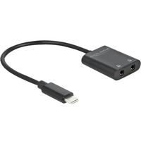 DeLOCK USB-C > 2x 3,5 mm Jack adapter Zwart, 0,15 meter