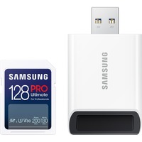 SAMSUNG PRO Ultimate 128 GB SDXC geheugenkaart Wit/blauw, UHS-I U3, Class 3, V30, Incl. kaartlezer