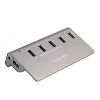 DeLOCK USB-hub 10 Gbps met 4 USB-A + 1 Quick Charge poort Grijs, Incl. voeding
