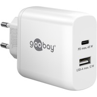 goobay 45W GaN USB-C PD Dual snellader Wit, 1x USB-C, 1x USB-A