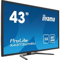 iiyama ProLite X4373UHSU-B1 43" 4K Ultra HD Public Display Zwart, 4K Ultra HD, HDMI, DisplayPort, USB, Audio 