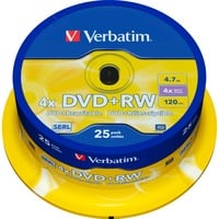 Verbatim DVD+RW 4,7 GB blanco dvd's 1-4x, 25 stuks