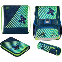 Herlitz Loop Plus Funky Ninja set schooltas Groen/donkerblauw, inclusief sporttas en 2 etuis