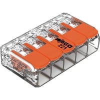 Wago Serie 221 COMPACT-verbindingsklemmen - 5x4 mm² Transparant/oranje, 25 stuks