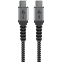 goobay USB-C > USB-C textielkabel met metalen aansluitingen Grijs/zilver, 0,5 meter