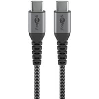 goobay USB-C textielkabel met metalen aansluitingen Grijs/zilver, 0,5 meter, 60W