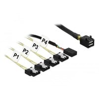 DeLOCK Mini SAS HD SFF-8643 > 4x SATA 7 pin Reverse + Sideband kabel Zwart, 0,5 meter