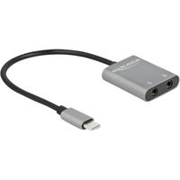 DeLOCK USB-C > 2x 3,5 mm Jack splitter & switches Grijs/zwart, 0,15 meter