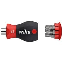 Wiha Schroevendraaier Stubby, 1/4", met bitmagazijn magnetisch Zwart/rood, incl. 6 Bits