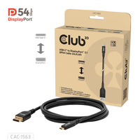 Club 3D USB-C naar DisplayPort 2.1 DP54 Bi-Directioneel kabel, 8K120Hz 2m Zwart