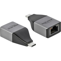 DeLOCK USB-C 3.1 Gen 1 (male) > RJ-45 Gigabit LAN 10/100/1000 Mbps adapter Grijs/zwart, 0,135 meter
