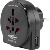 Ansmann Reisstekker wereld naar EU + USB adapter Zwart