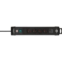 Brennenstuhl Premium-Line 4-voudige stekkerdoos met USB stekkerdoos Zwart, 4x stekker, 1x USB-A, 1x USB-C