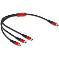 DeLOCK USB-oplaadkabel 3-in-1 USB-C > 3x USB-C Zwart/rood, 0,3 meter