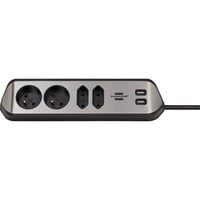 Brennenstuhl Estilo 4-voudige stekkerdoos met usb Zilver/zwart, 4x stekker, 2x USB-A